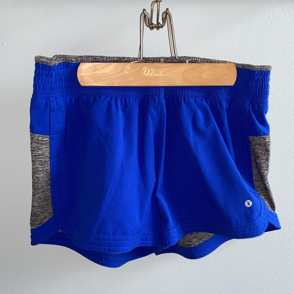Blue and gray athletic shorts